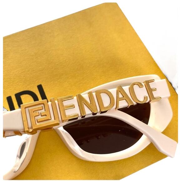 Fendace Cat Eye Ivory White Gold Logo Sunglasses Fendi Versace